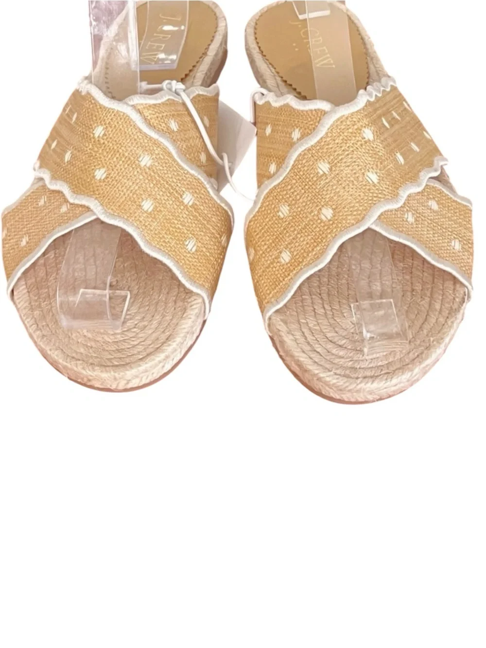 New J Crew Scalloped polka-dot slide sandals Polka Dot Raffia SZ 6M